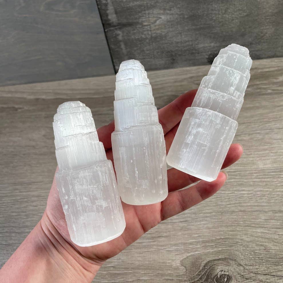 Selenite Tower Crystal: Medium 3.5 inch +