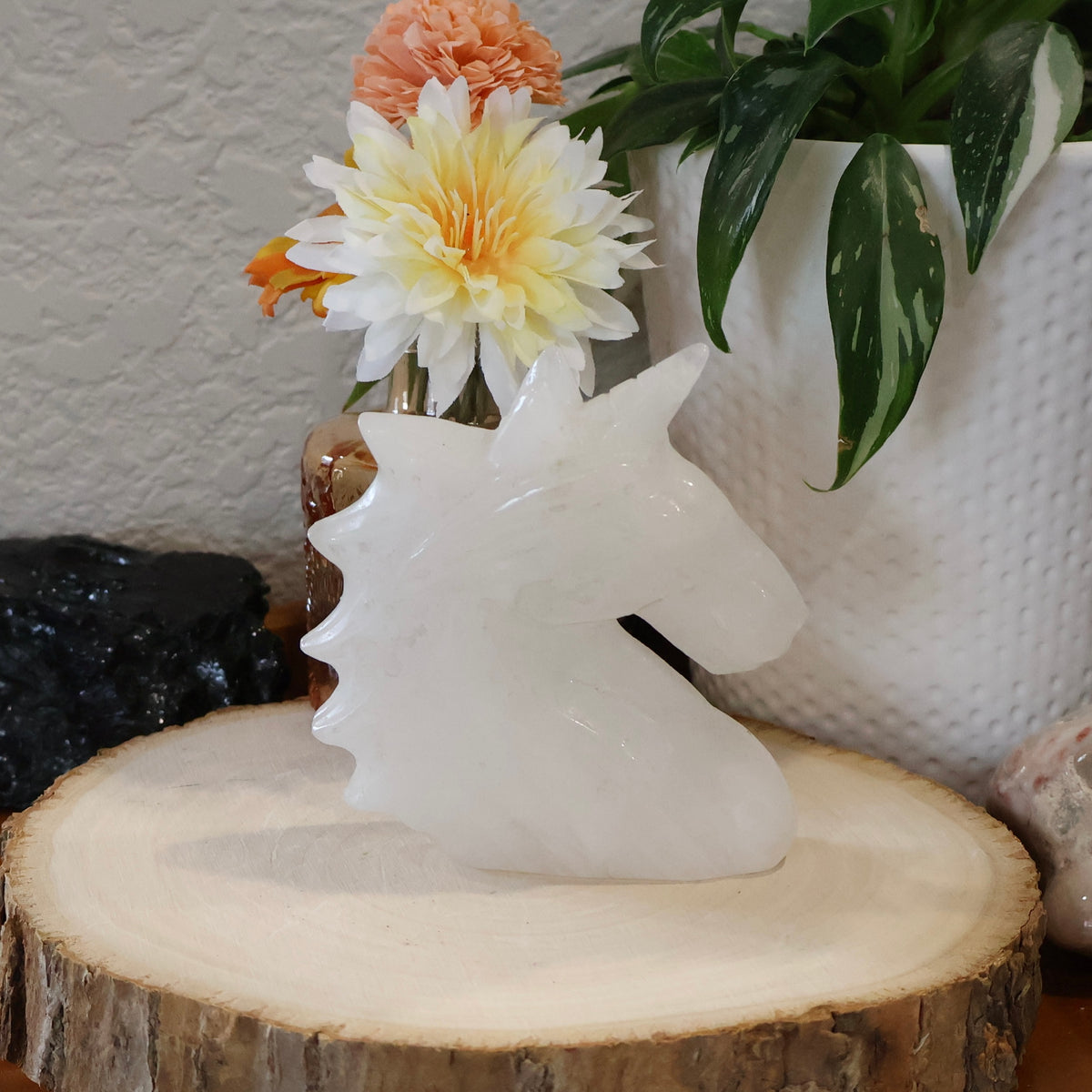 Milky Quartz Unicorn Head Carving