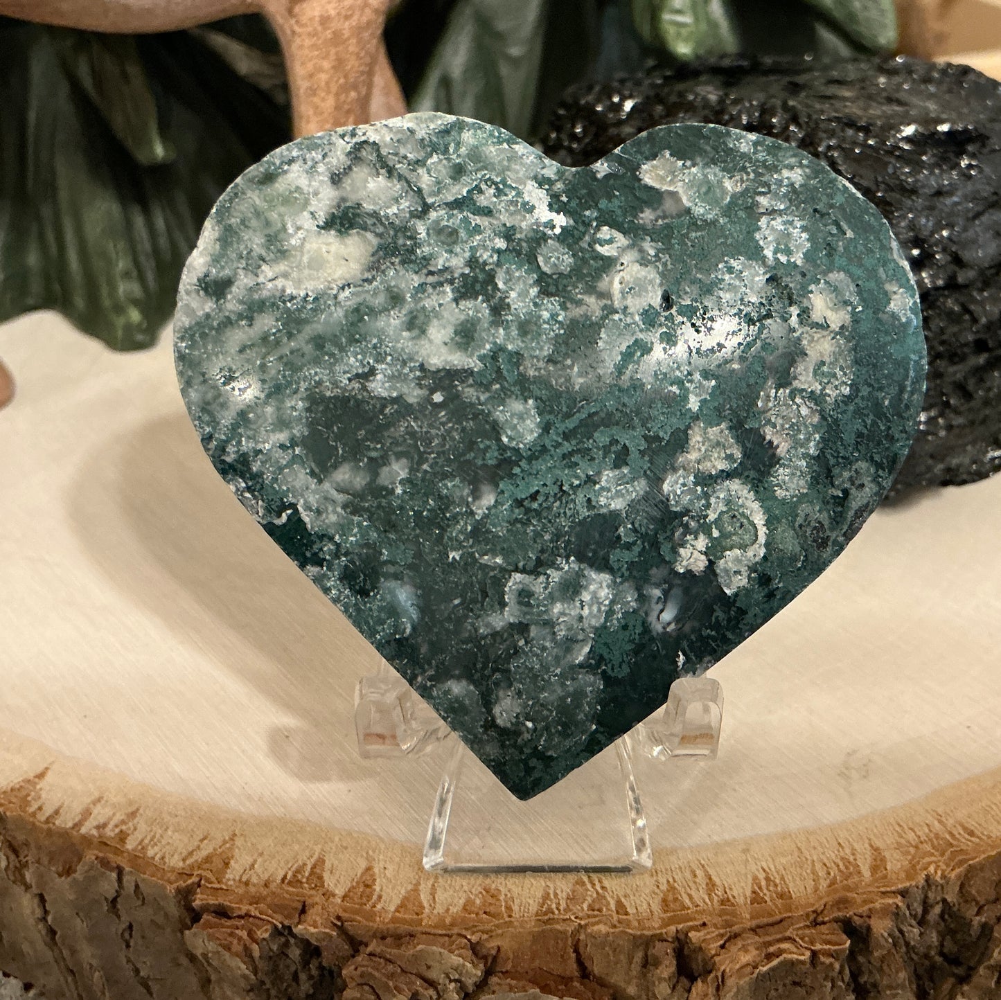 Moss Agate Heart Carving