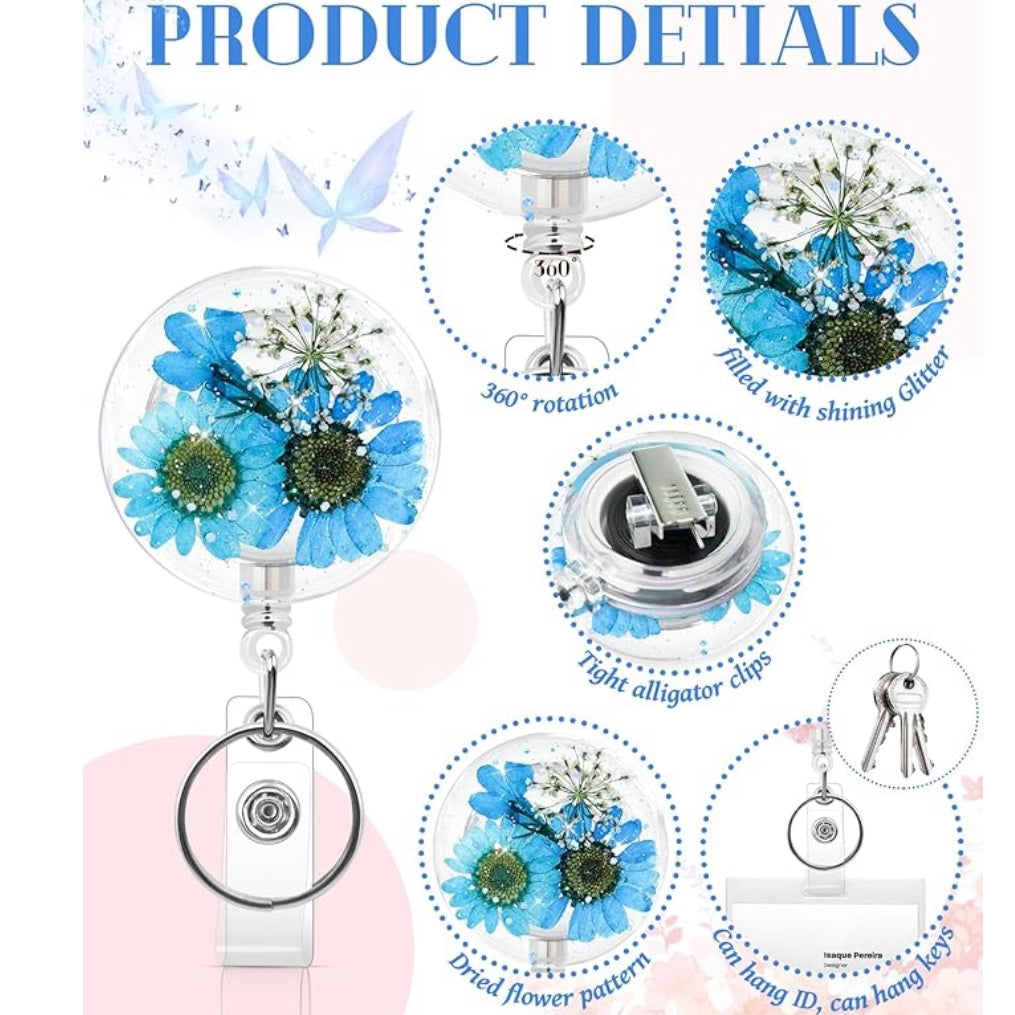 Badge Reel-Round w/Dried Flower in Resin