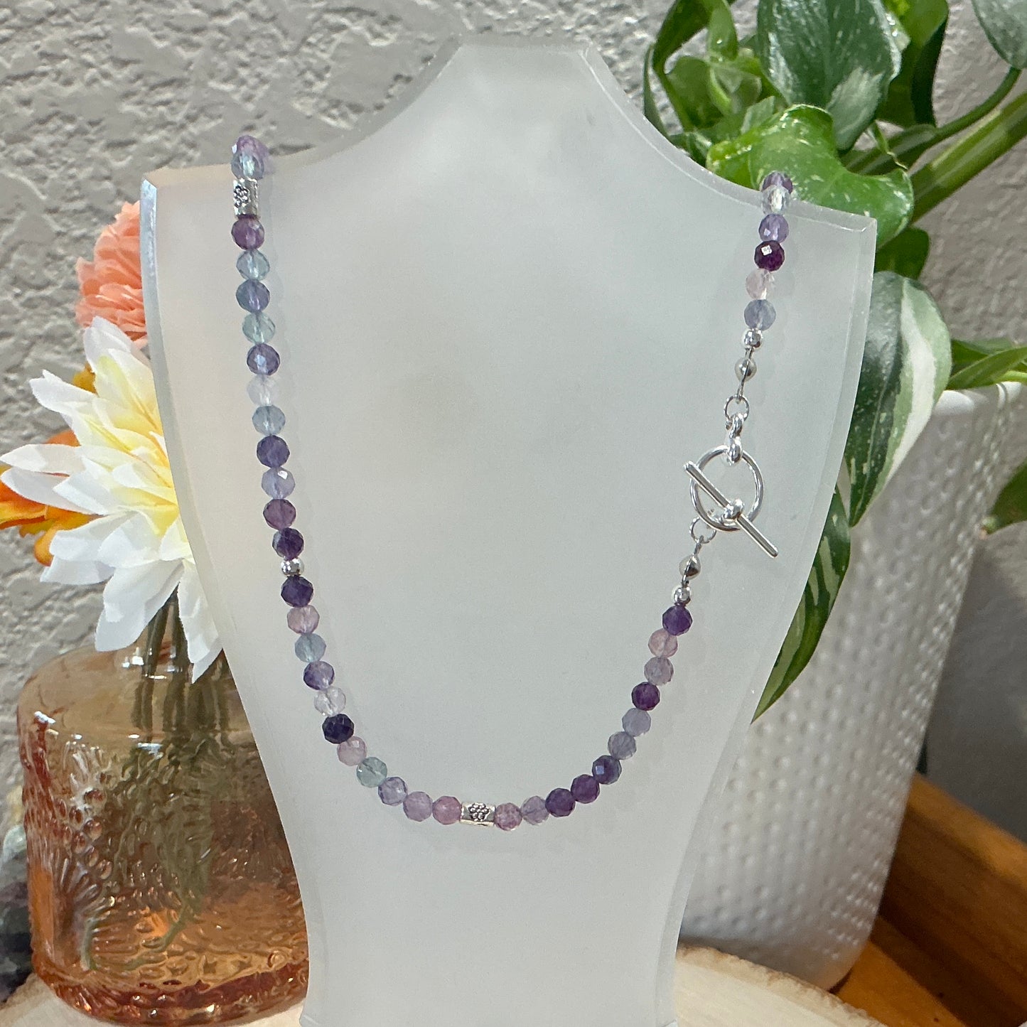 Necklace - Choker Style - 4mm Faceted Rainbow Fluorite Beads