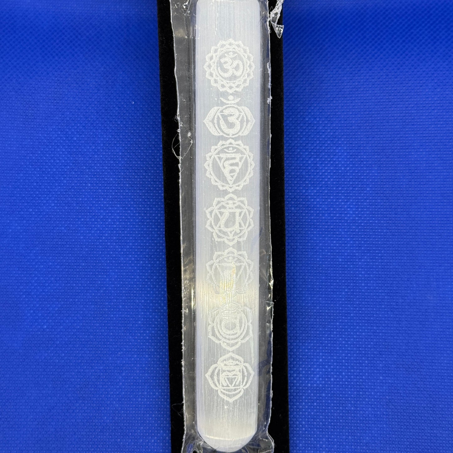 Satin Spar (Selenite) Chakra Etched Wand