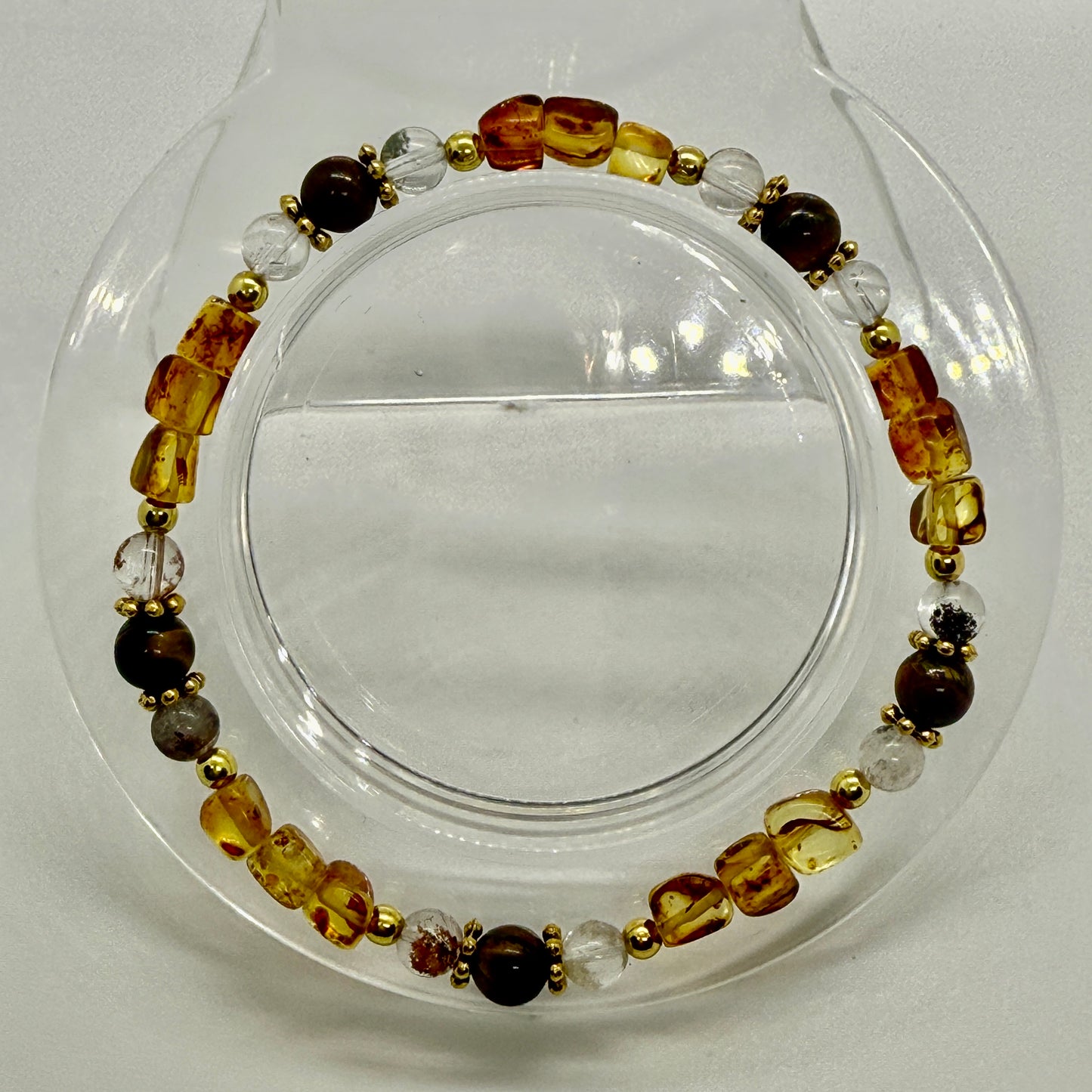 Amber, Tiger’s Eye, & Garden Quartz Bracelet
