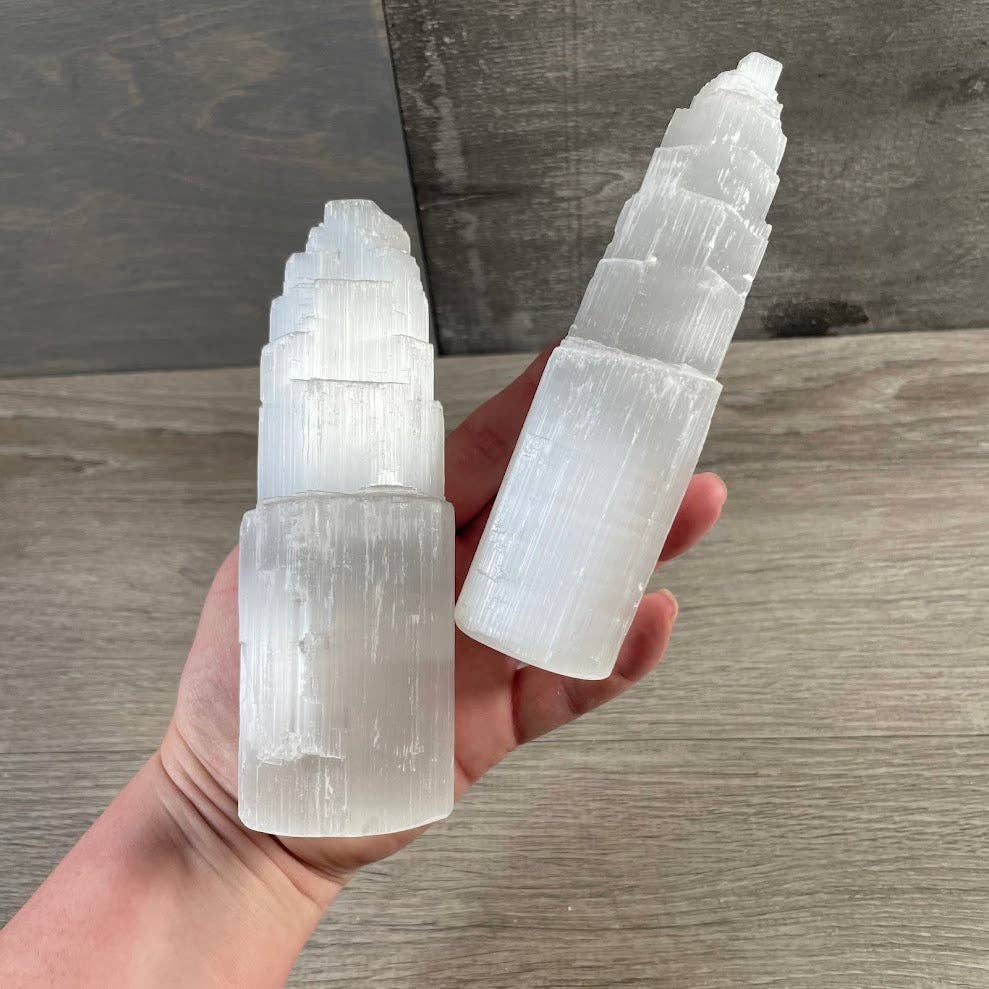 Selenite Tower Crystal: Large 5.75 inch +