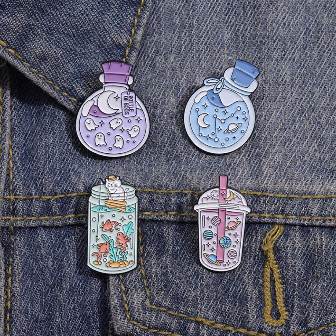 Whimsical Potion & Planet Enamel Pin: Purple