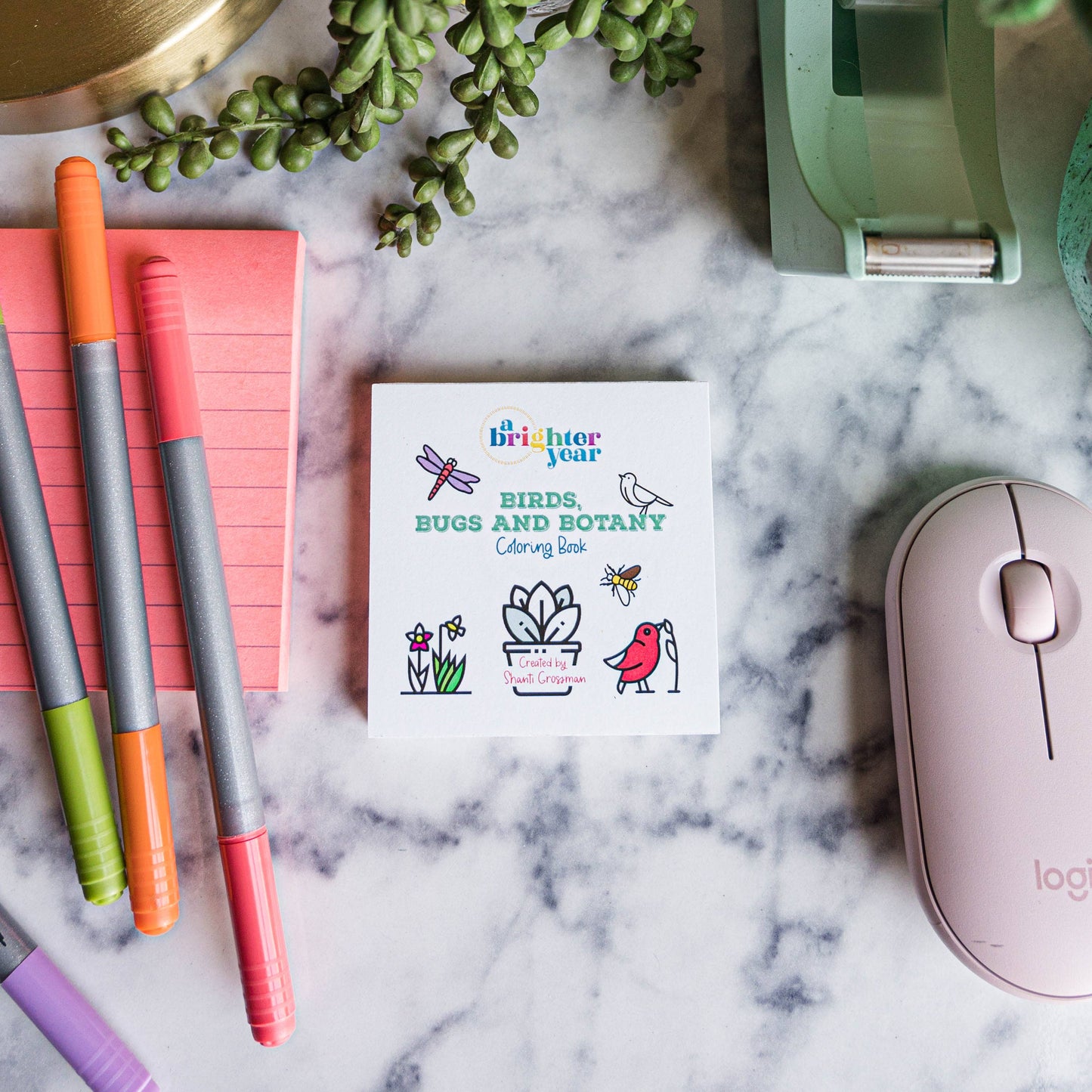 Coloring Book for Adults - Mini 3x3: 50 Pages Birds Bugs and Botany