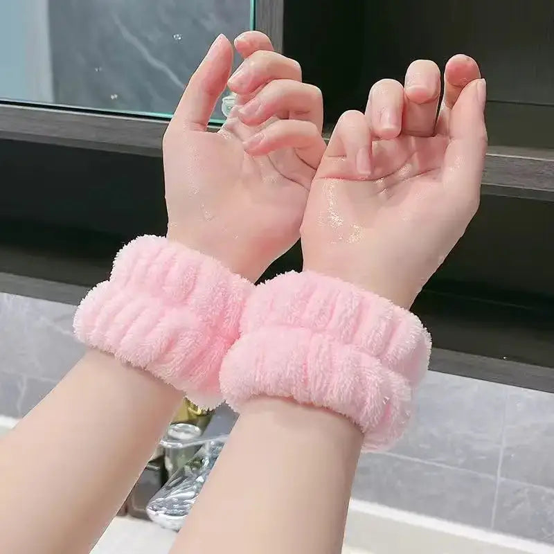 Soft Plush Washable Wristbands for Skincare Routine: White