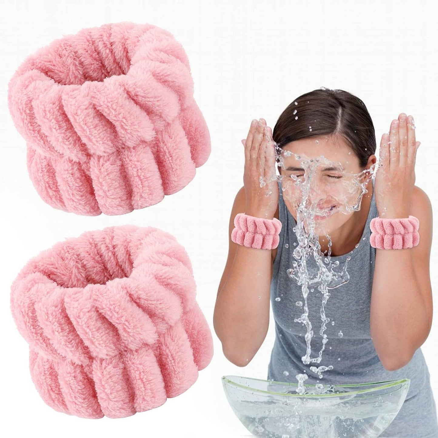 Soft Plush Washable Wristbands for Skincare Routine: White