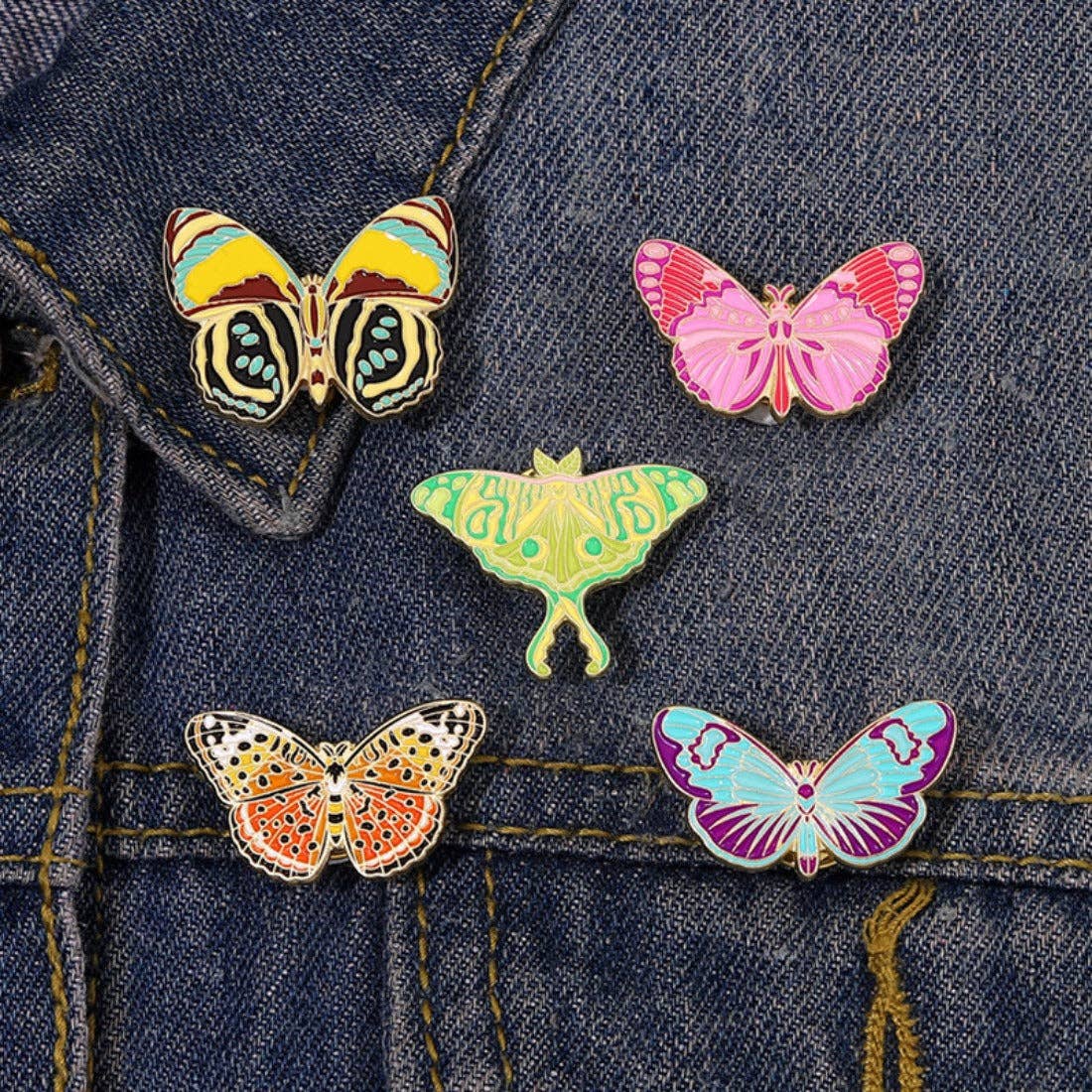 Vibrant Butterfly Enamel Pins: Blue