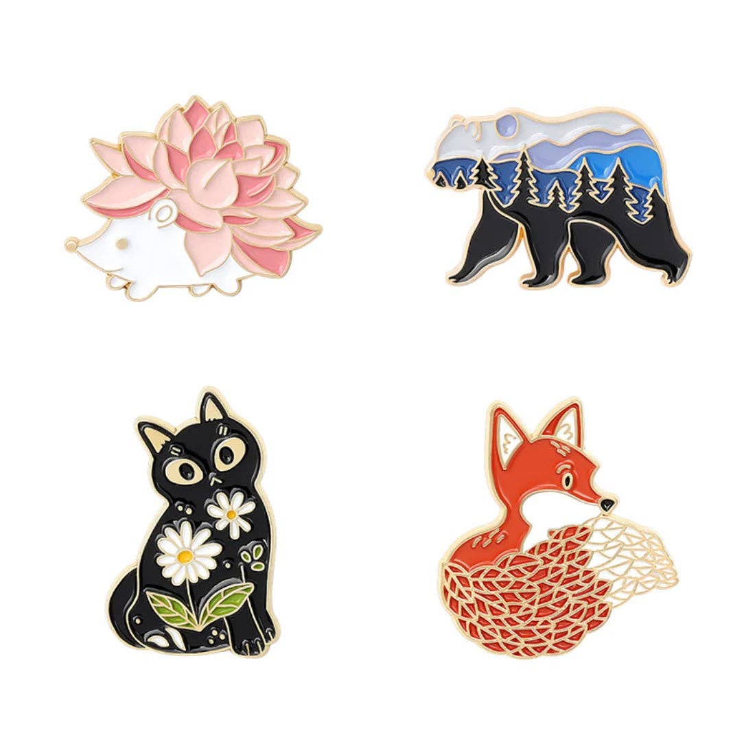 Forest Friends Enamel Pins: Black