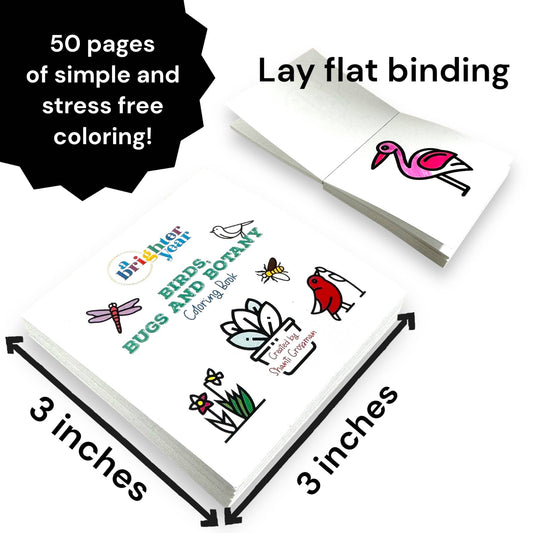 Coloring Book for Adults - Mini 3x3: 50 Pages Birds Bugs and Botany