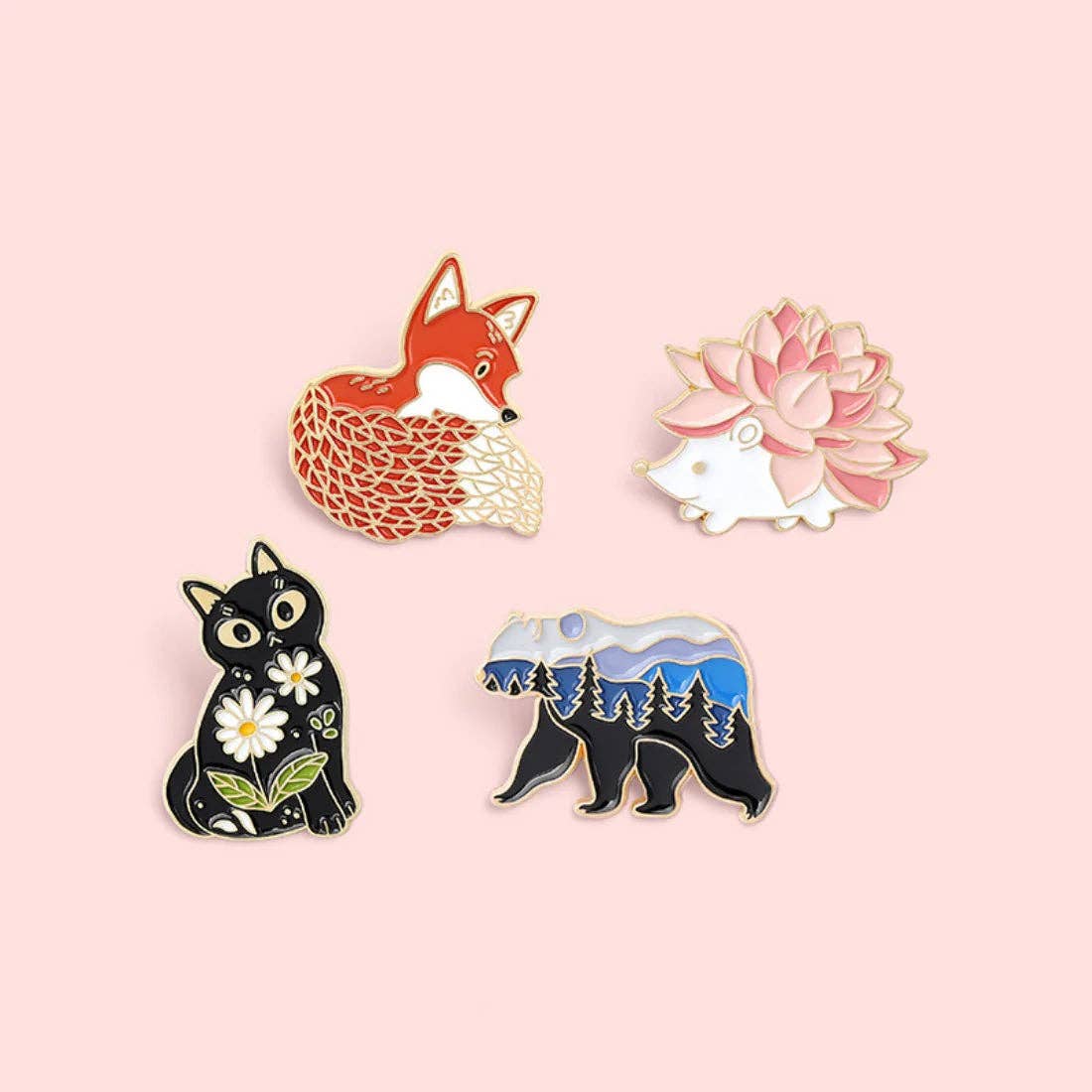 Forest Friends Enamel Pins: Pink