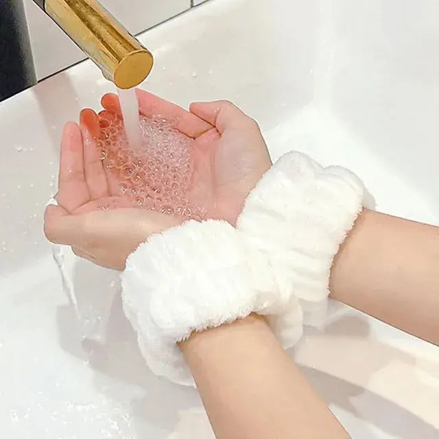 Soft Plush Washable Wristbands for Skincare Routine: White