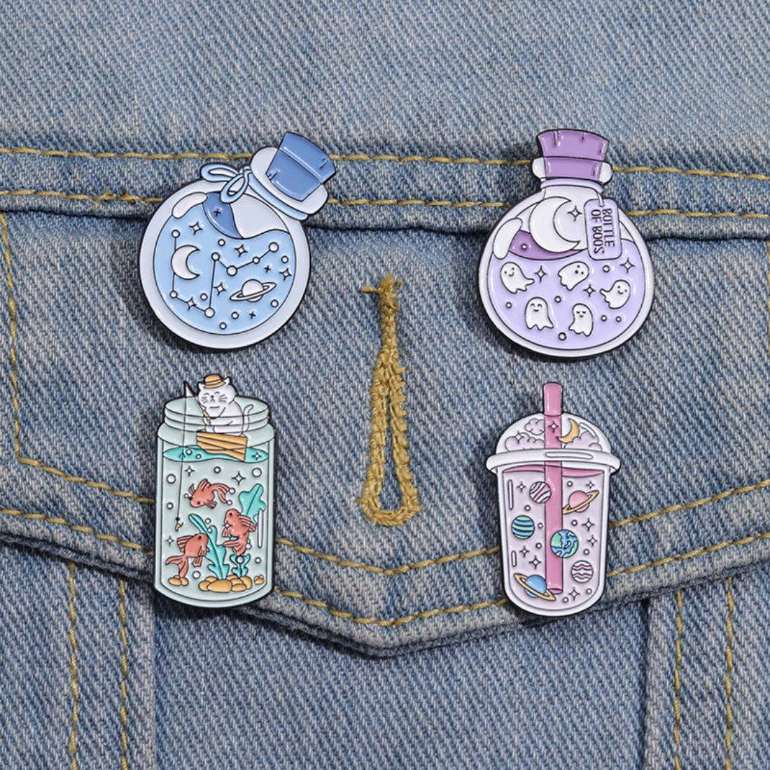 Whimsical Potion & Planet Enamel Pin: Blue