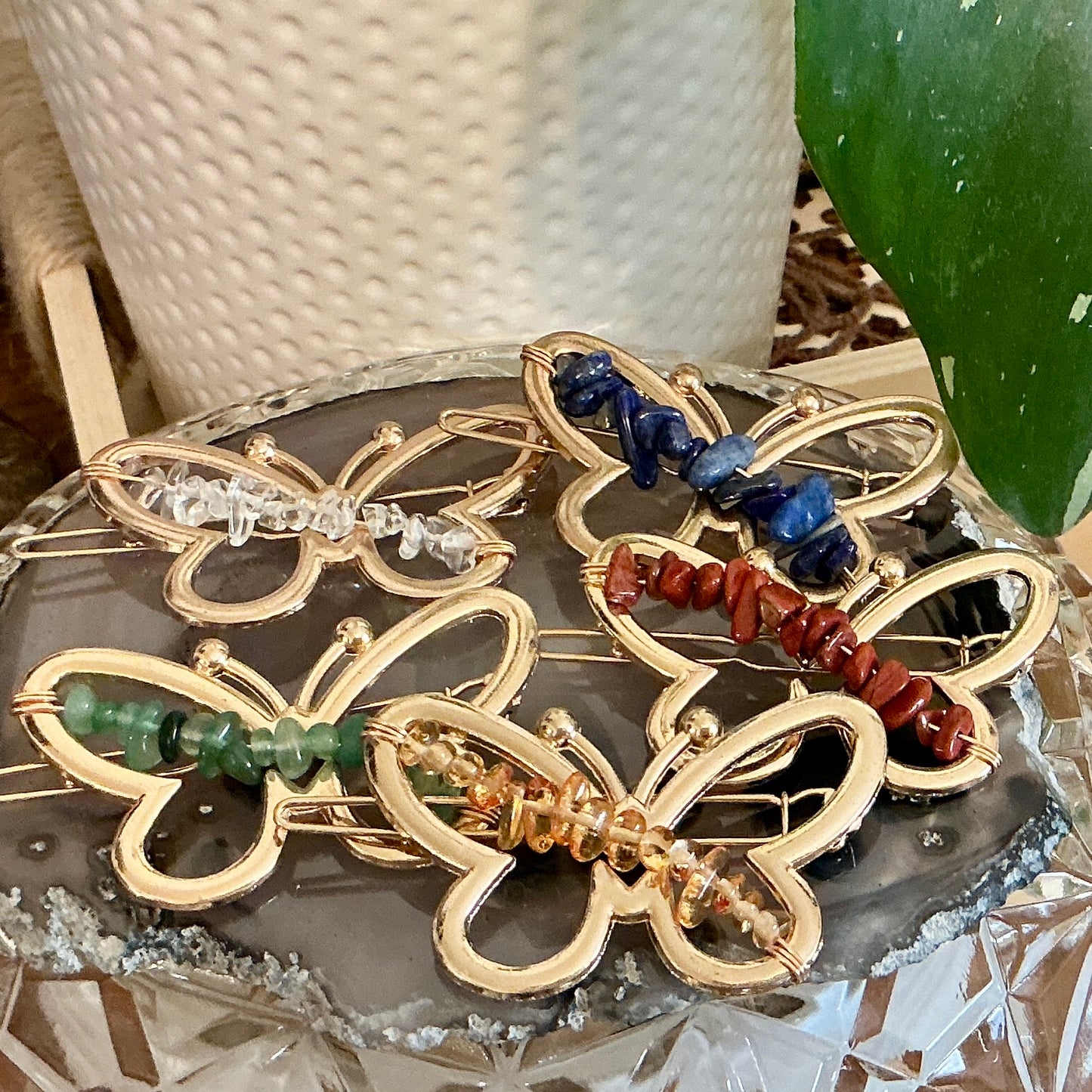 Hair Clip - Butterfly with Natural Gemstone Beads