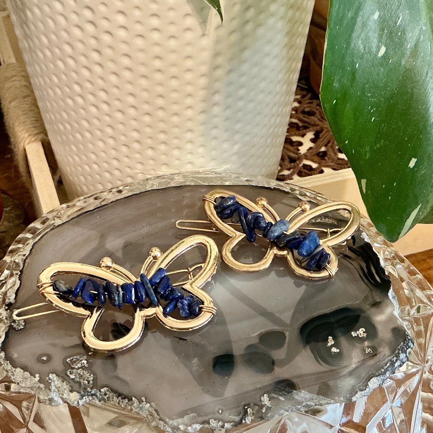 Hair Clip - Butterfly with Natural Gemstone Beads