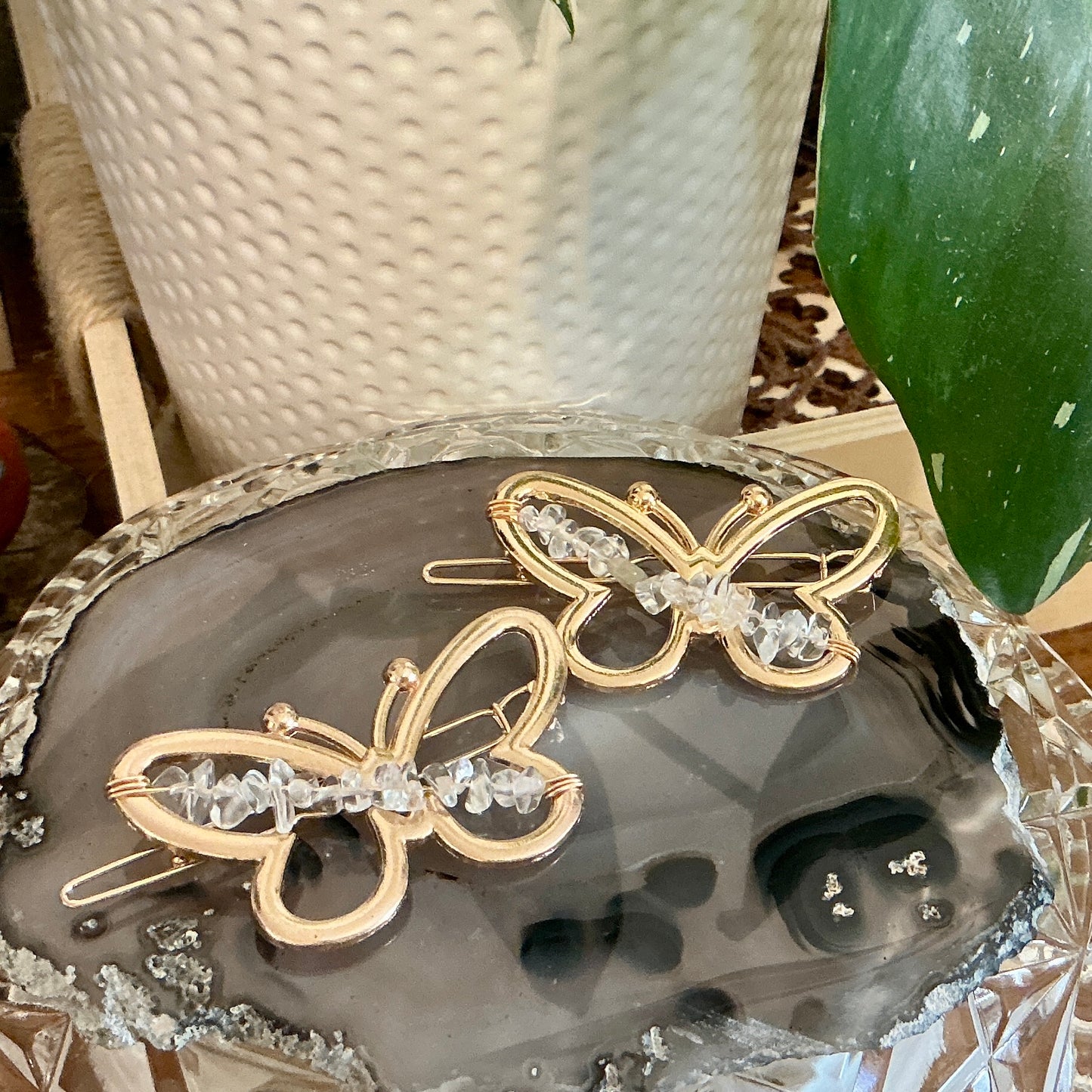 Hair Clip - Butterfly with Natural Gemstone Beads