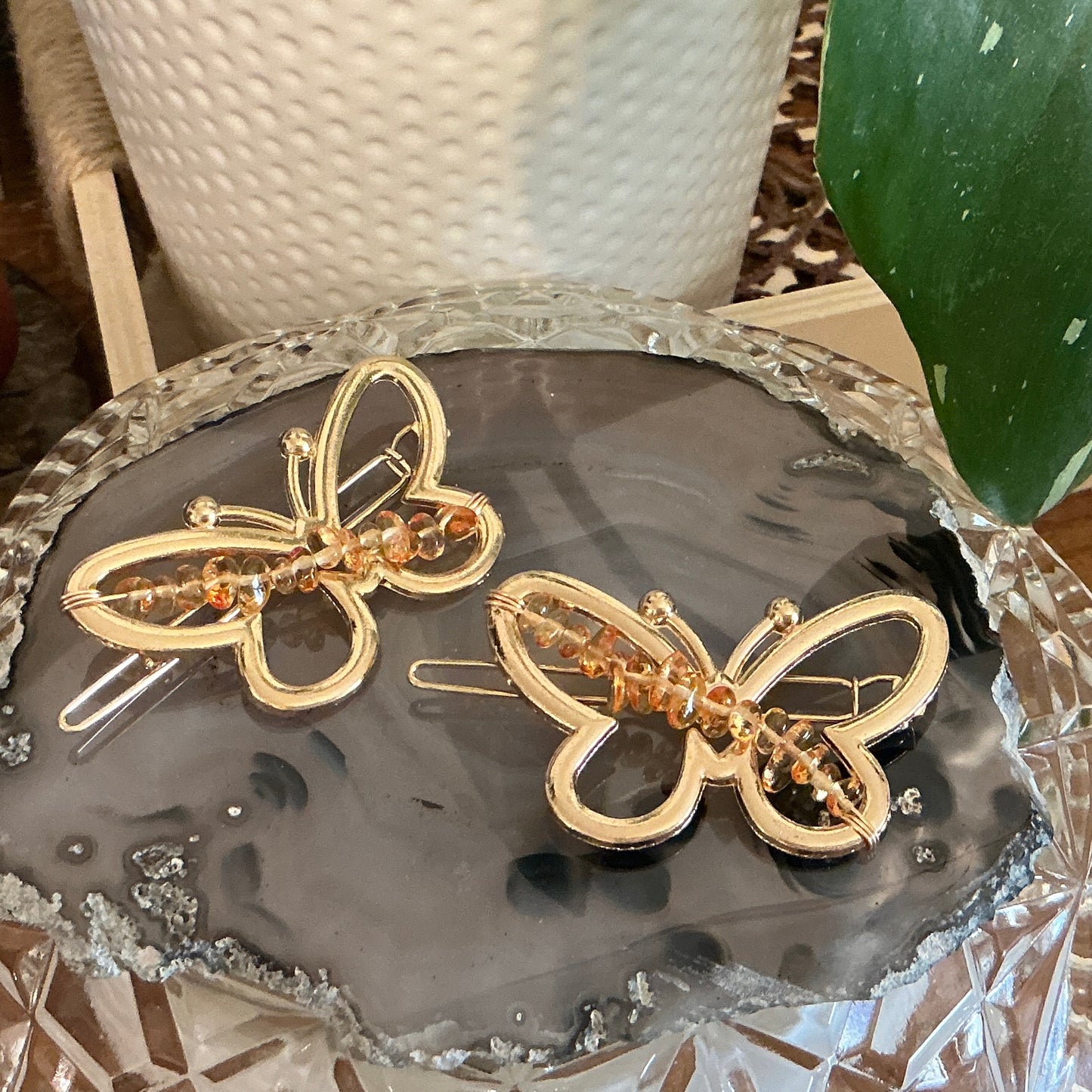 Hair Clip - Butterfly with Natural Gemstone Beads