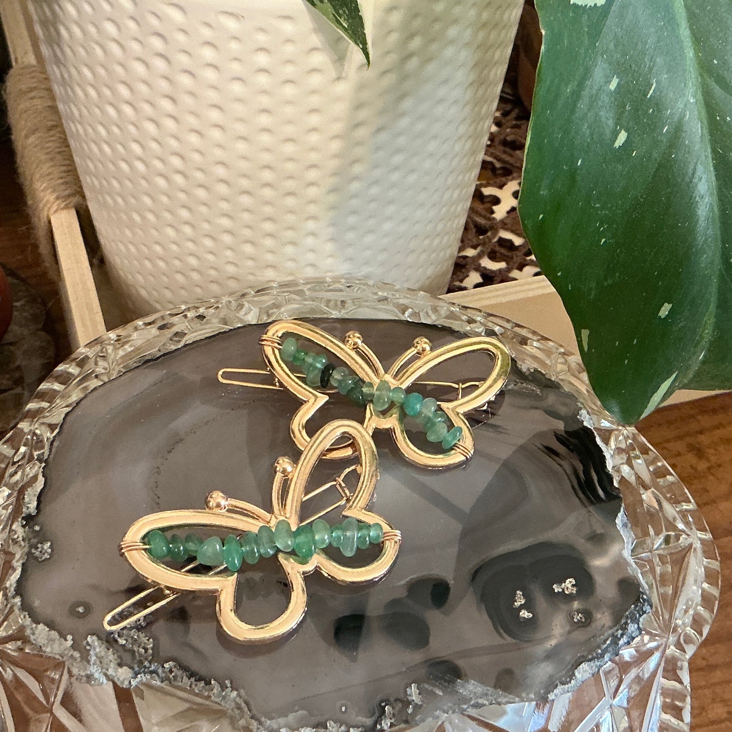 Hair Clip - Butterfly with Natural Gemstone Beads
