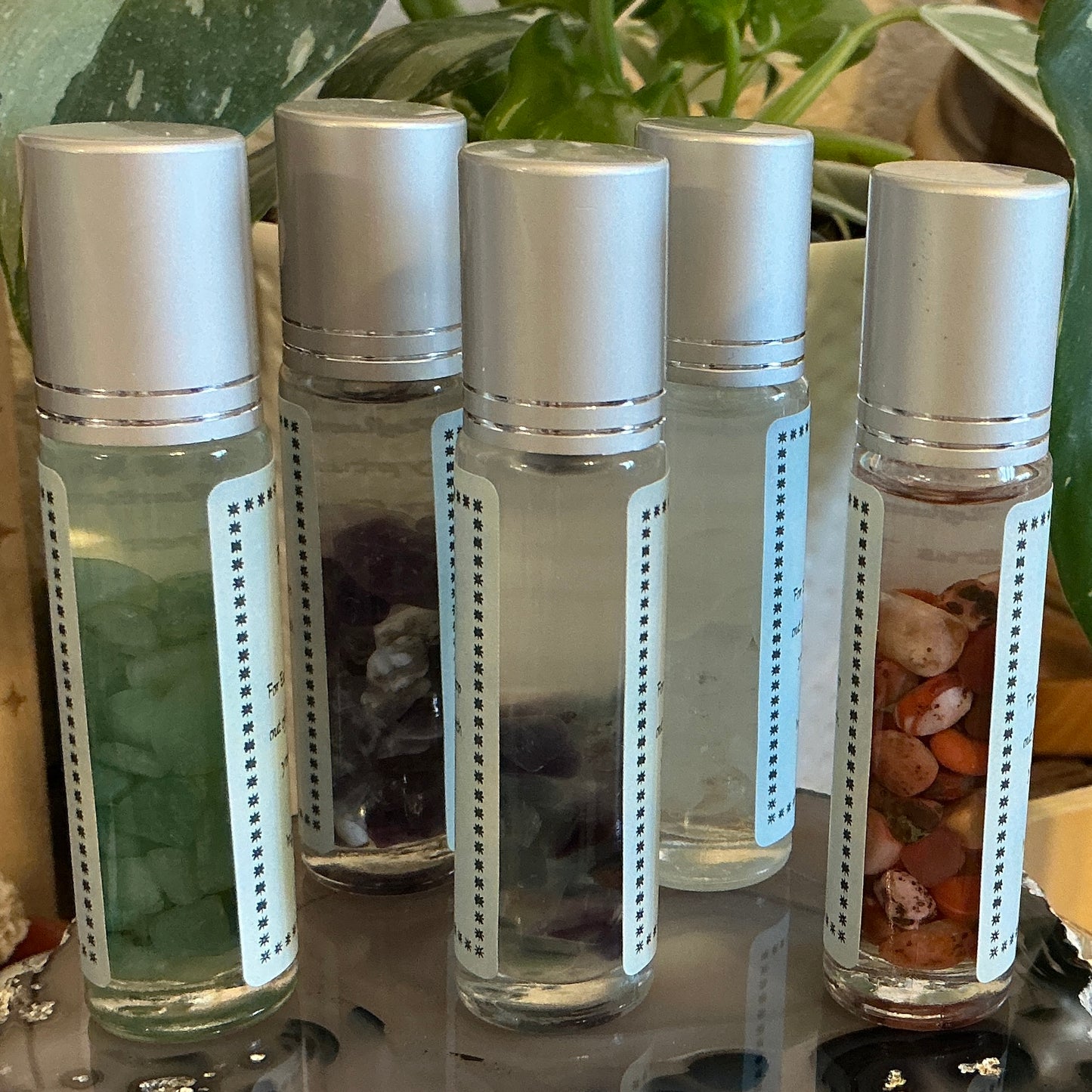 Essential Oil Roller Bottle with Natural Gemstone Chips