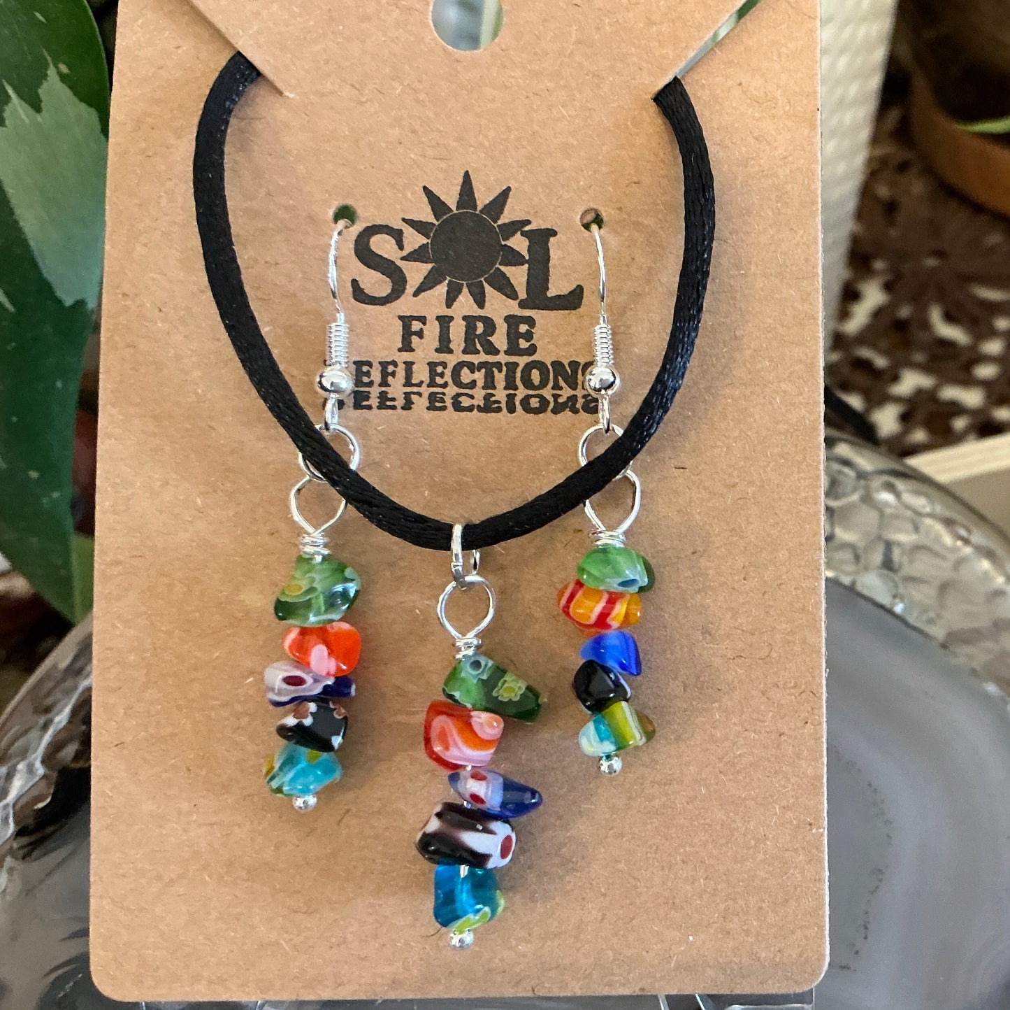 Millefiori Glass Bead Necklace & Earring Set