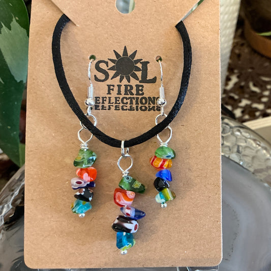 Millefiori Glass Bead Necklace & Earring Set