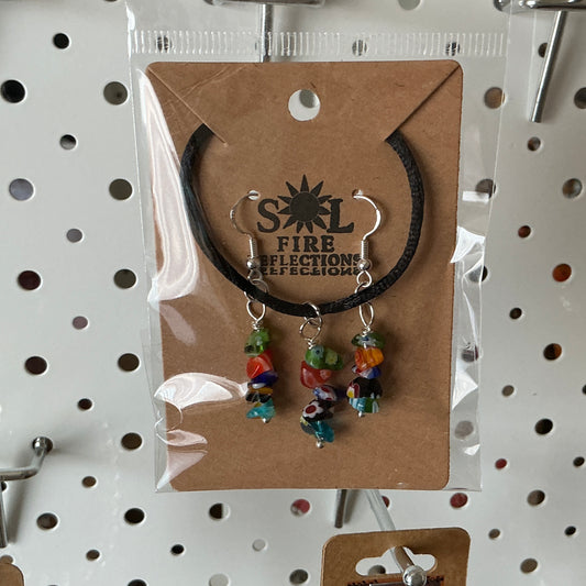 Millefiori Glass Bead Necklace & Earring Set