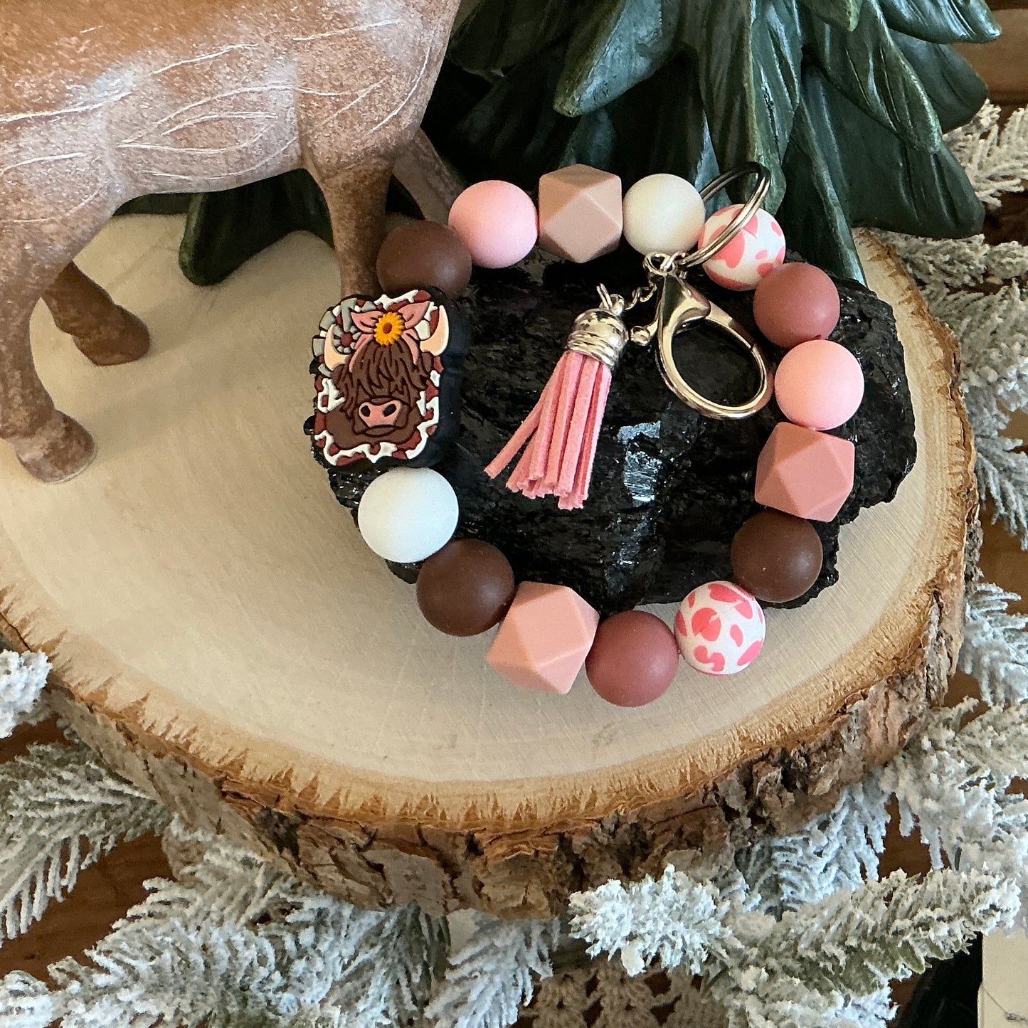 Highland Cow Wristlet Keychain