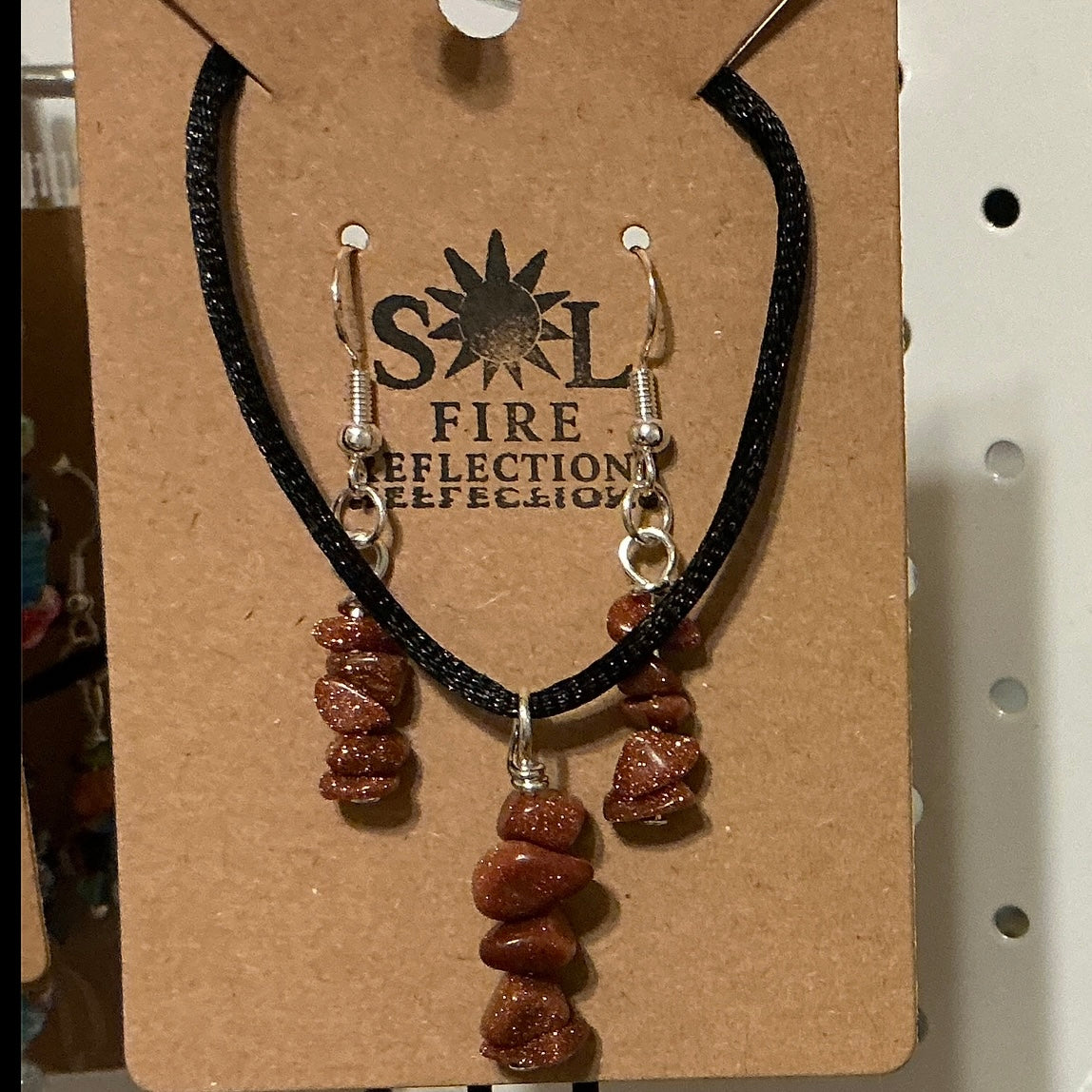 Goldstone Chip Earrings/Necklace Set