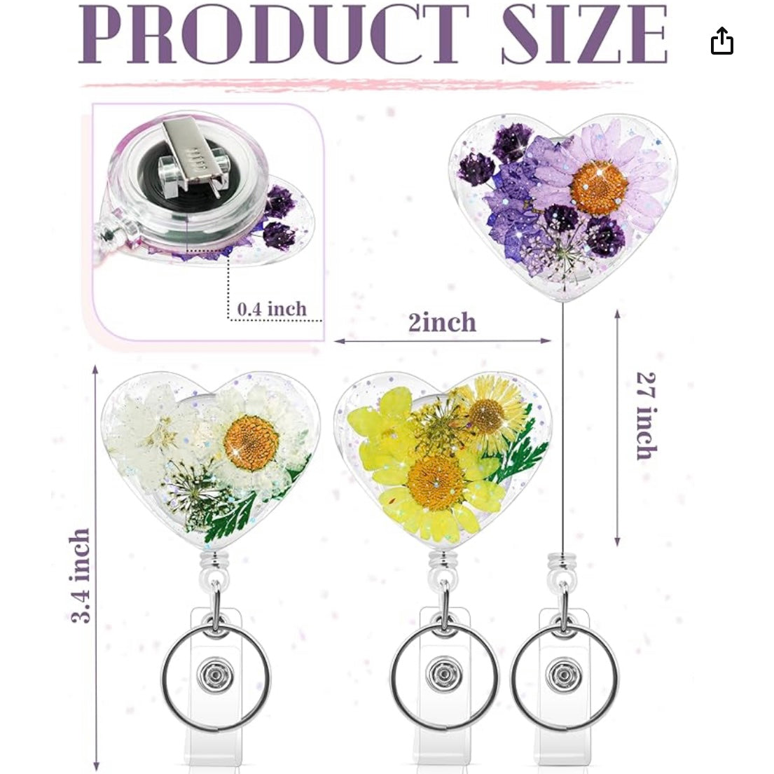 Badge Reel - Heart w/ Flowers in Resin