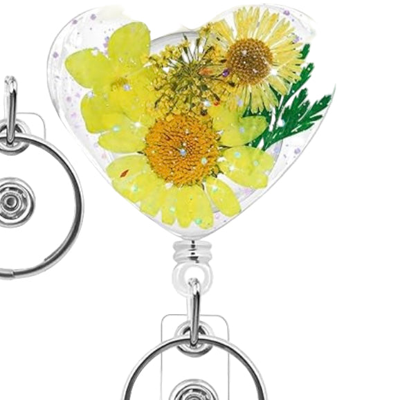Badge Reel - Heart w/ Flowers in Resin