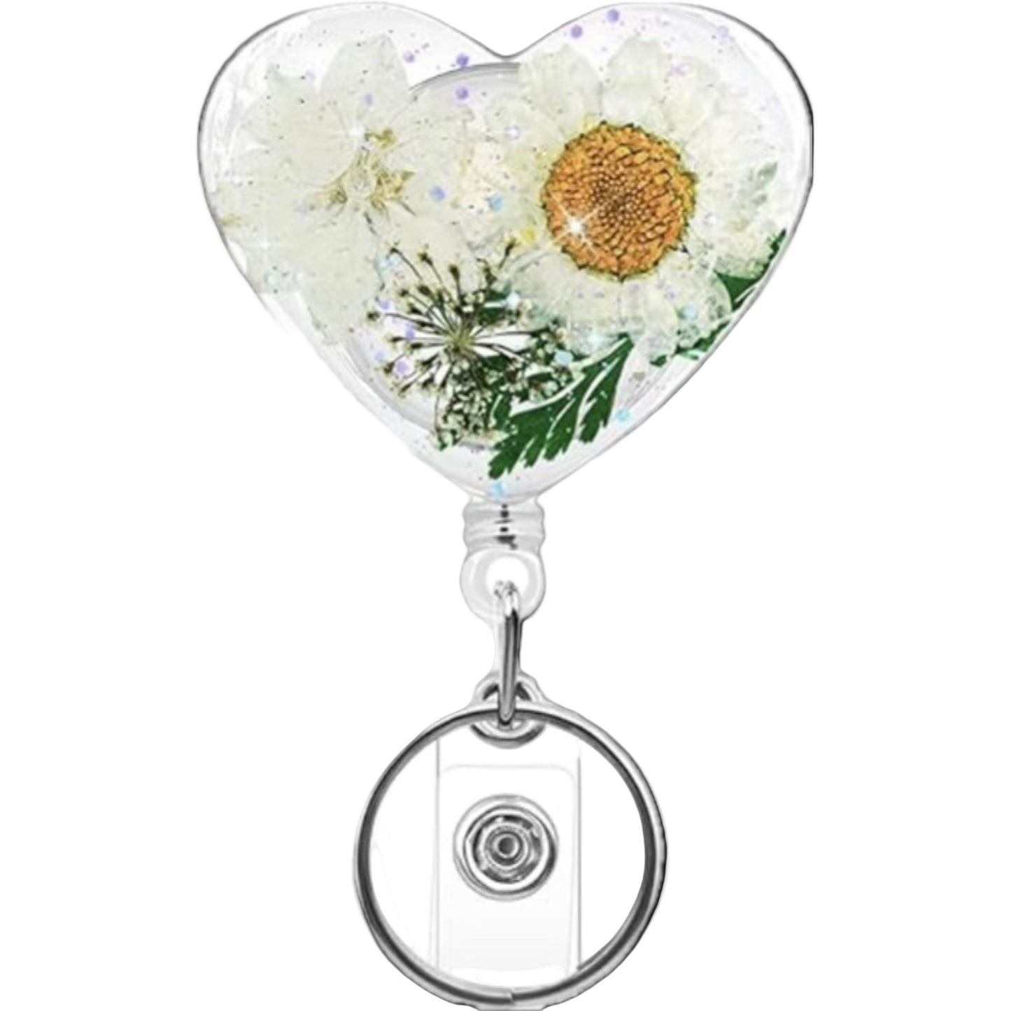Badge Reel - Heart w/ Flowers in Resin