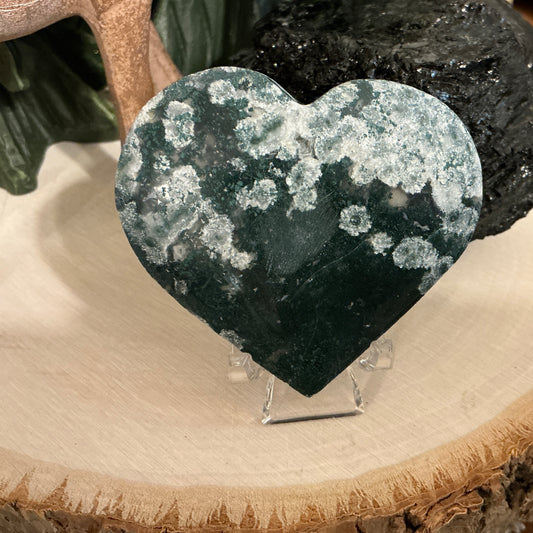 Moss Agate Heart Carving