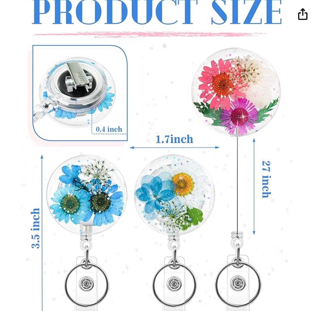 Badge Reel-Round w/Dried Flower in Resin