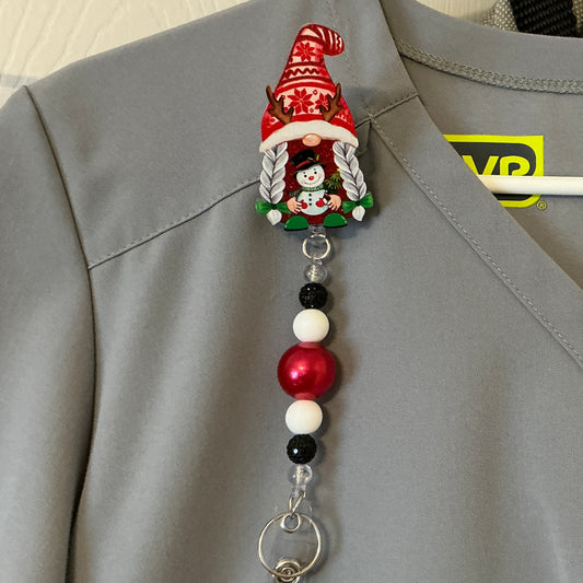 Holiday Gnome w/Snowman Badge Reel