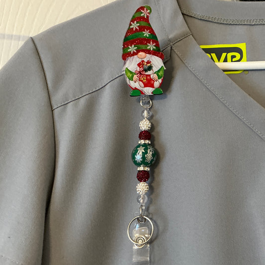 Holiday Gnome w/Stocking Badge Reel