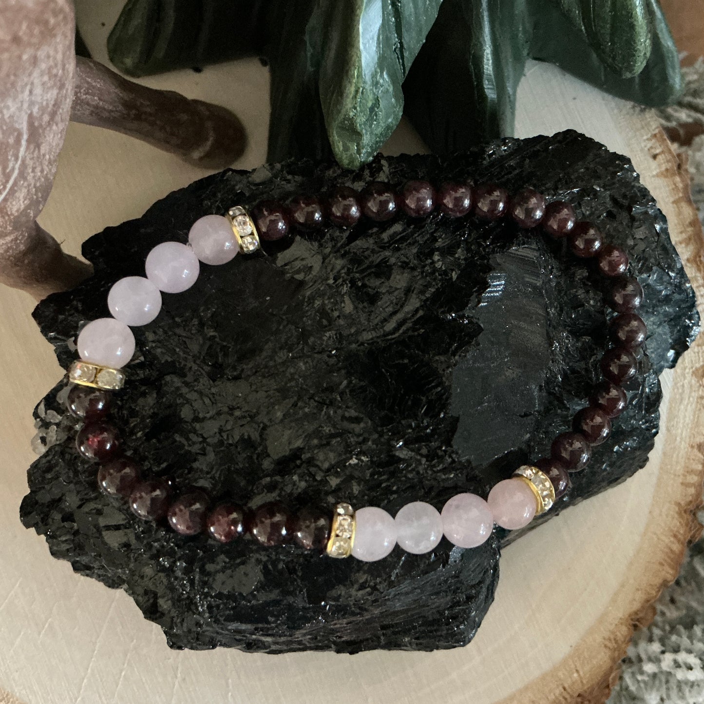 Garnet and Rose Quartz Bracelet