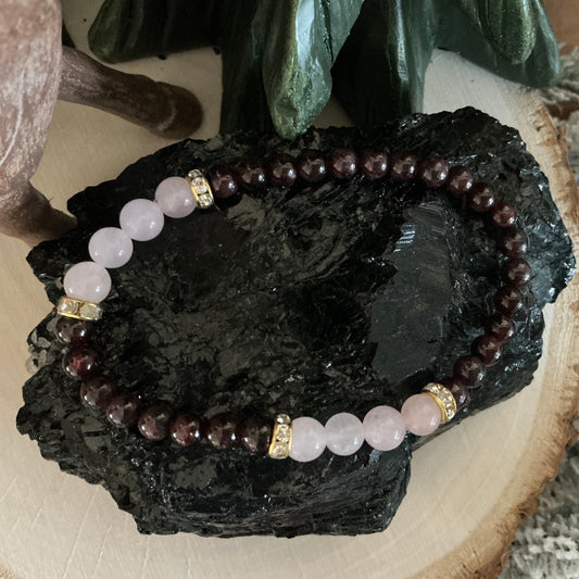 Garnet and Rose Quartz Bracelet