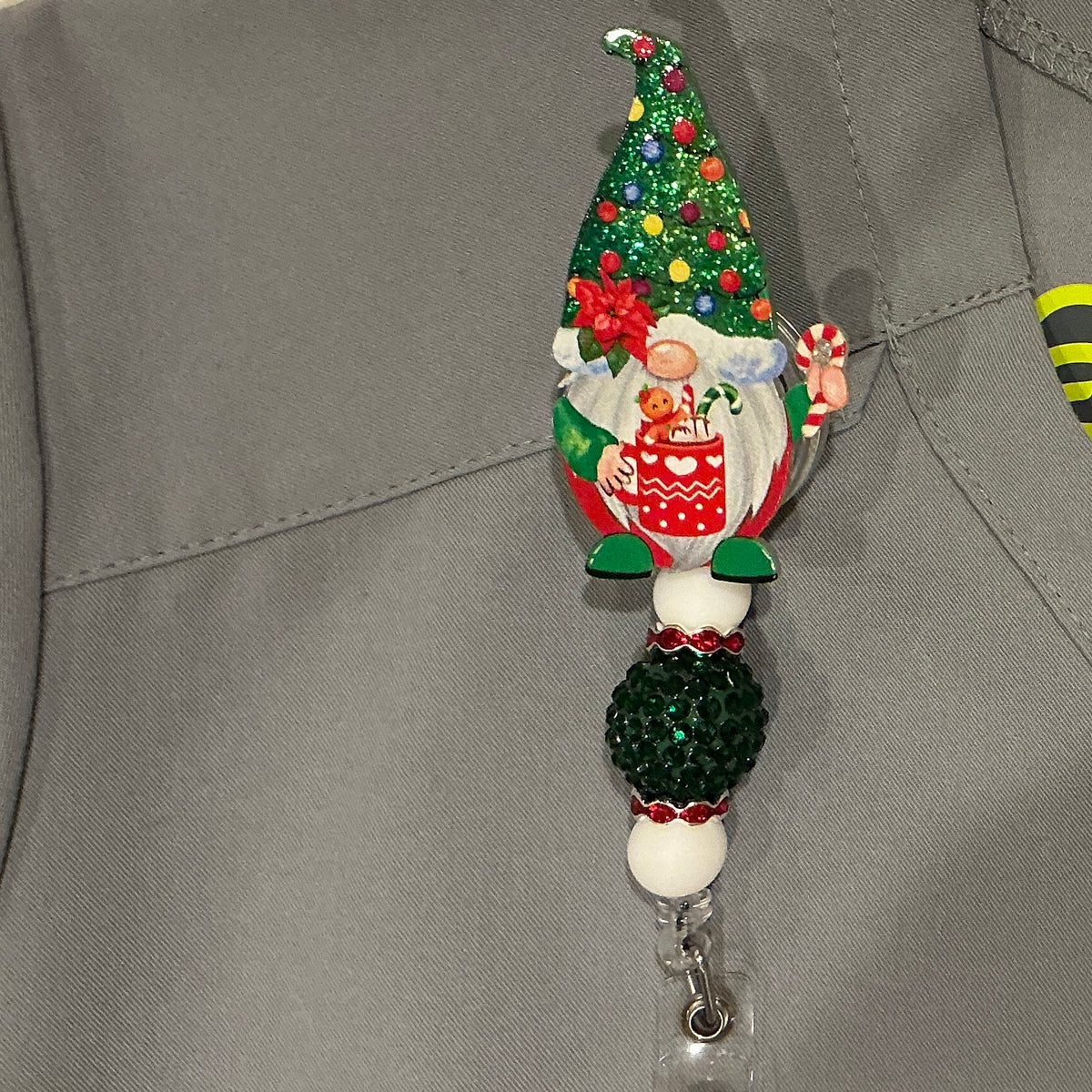 Holiday Gnome w/Hot Cocoa Badge Reel - 10D