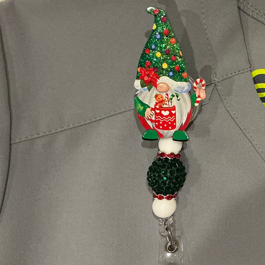 Holiday Gnome w/Hot Cocoa Badge Reel - 10D