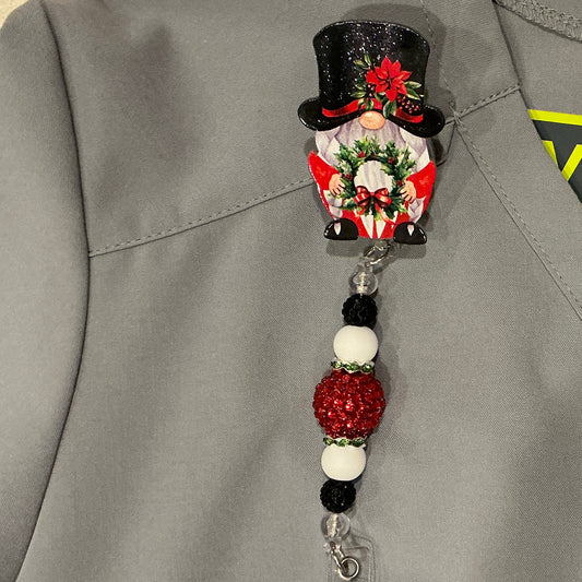 Holiday Gnome w/Top Hat Badge Reel - 10B