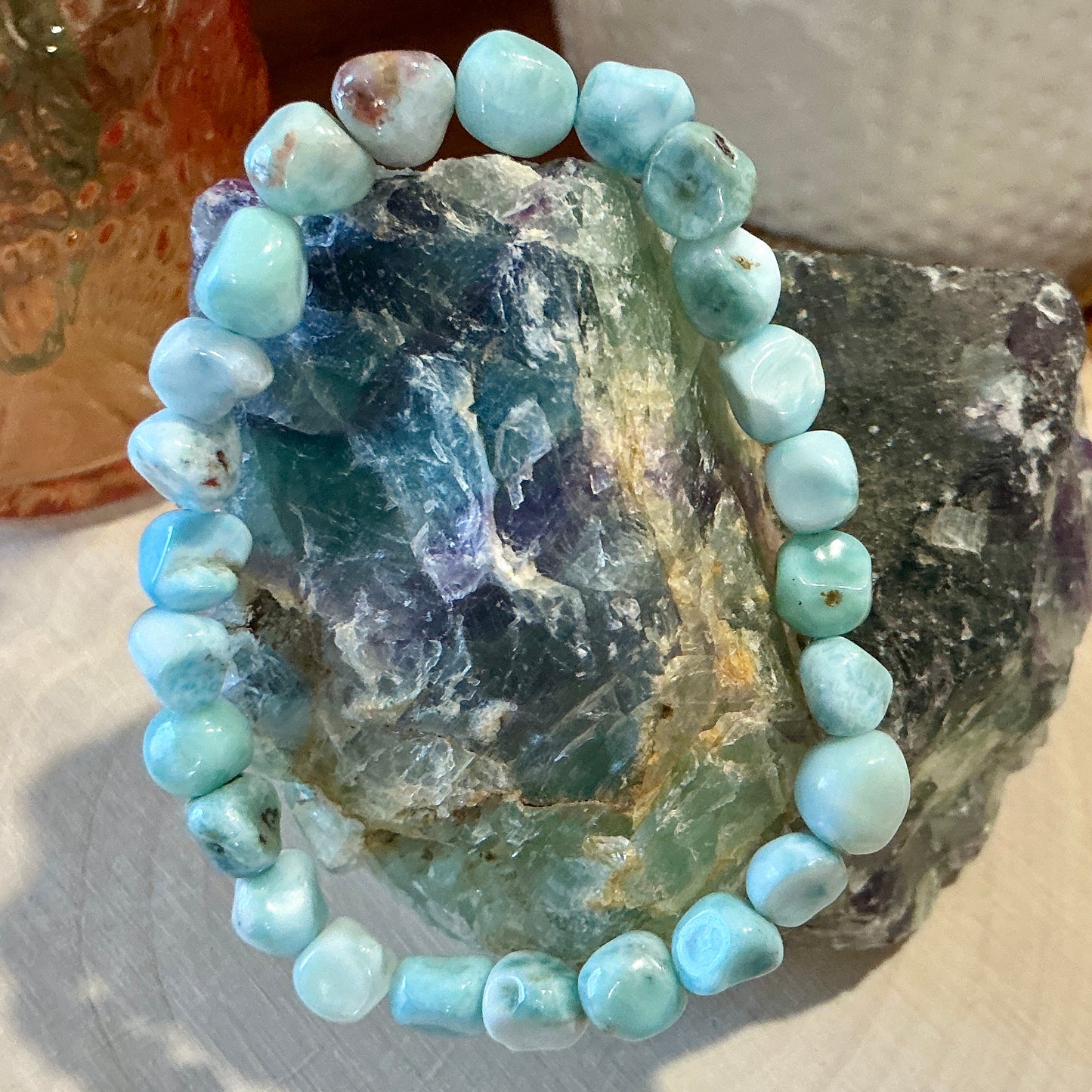 Larimar Bracelet - 7mm tumble beads