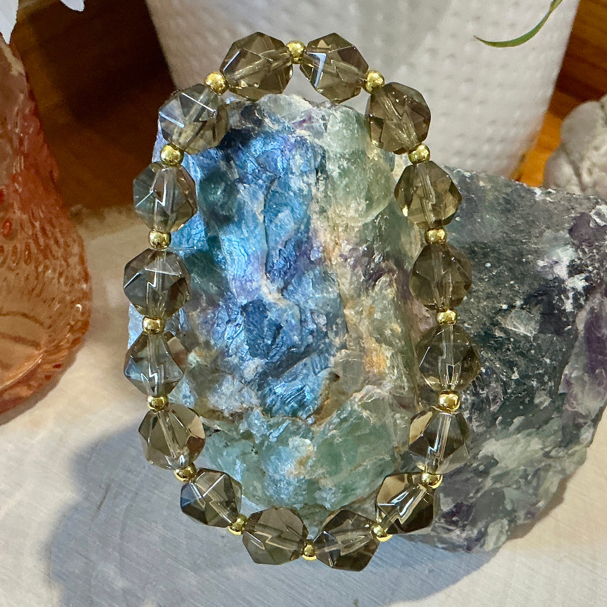 Smoky Quartz Bracelet - 10mm Faceted