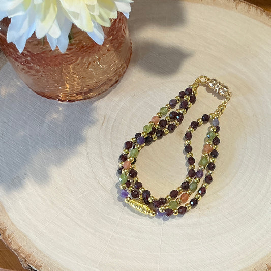 Bracelet - 4mm Faceted Garnet, Peridot, Sunstone, & Amethyst beads / Magnetic clasp
