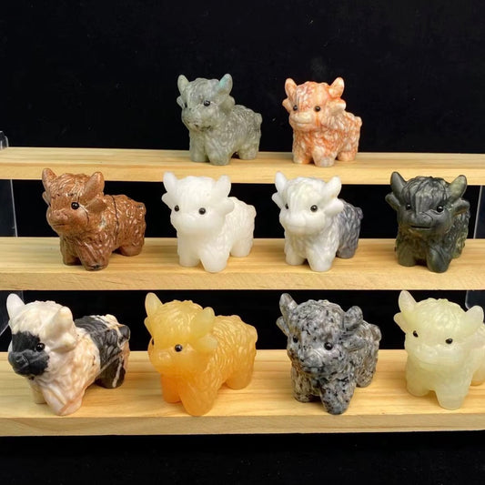 Highland Cow Crystal Carving