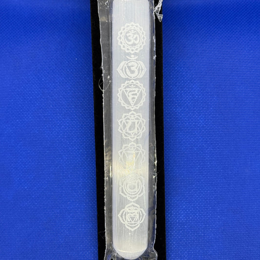 Satin Spar (Selenite) Chakra Etched Wand