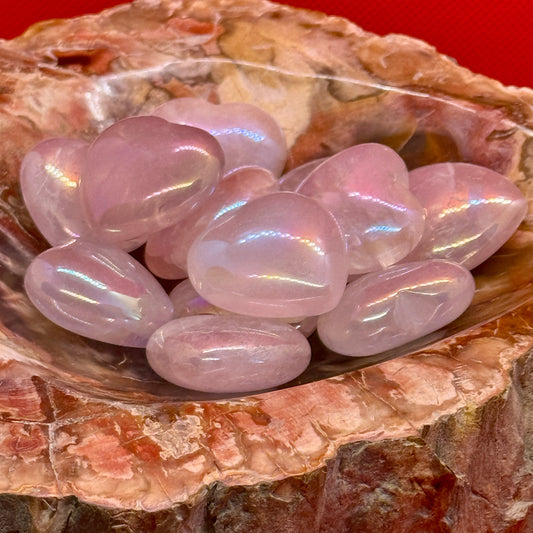 Aura coated Rose Quartz Heart