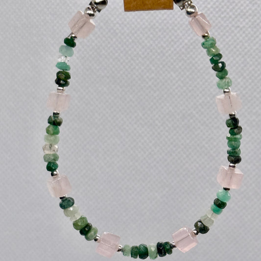 Emerald & Rose Quartz Bracelet
