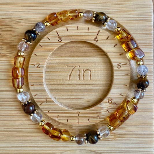 Amber, Tiger’s Eye, & Garden Quartz Bracelet