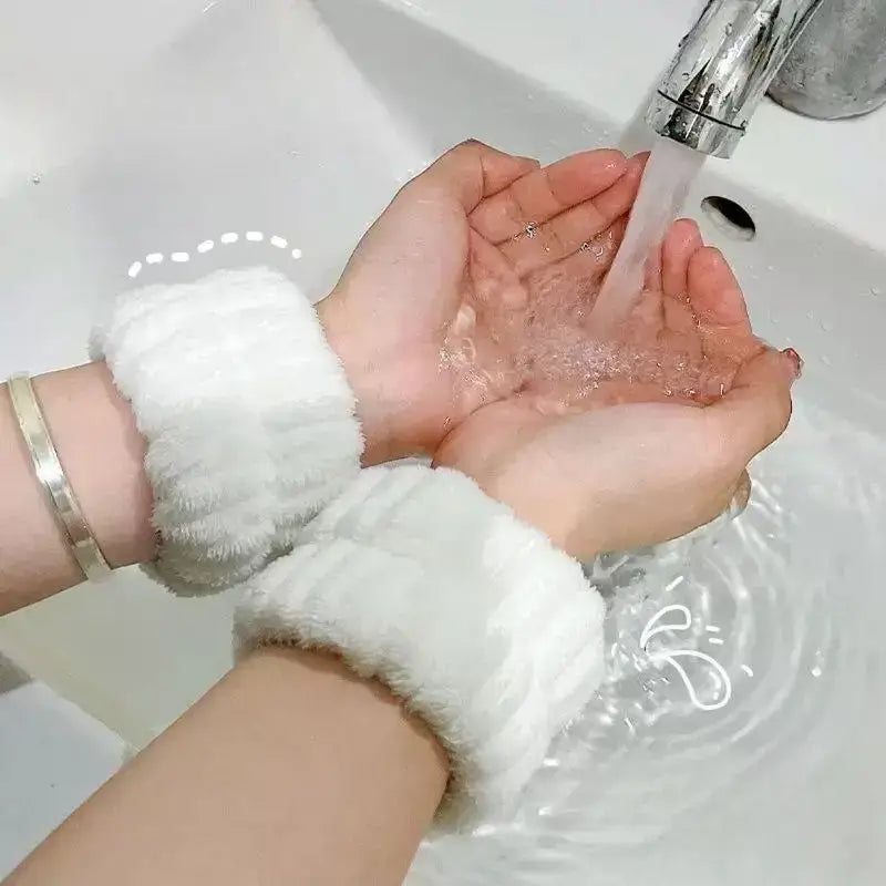 Soft Plush Washable Wristbands for Skincare Routine: White